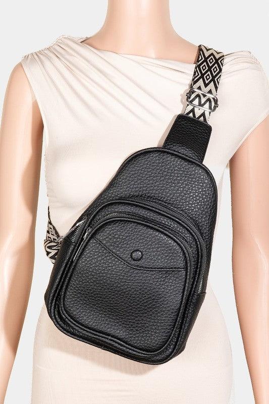 Fame Textured PU Leather Sling Bag Black One Size