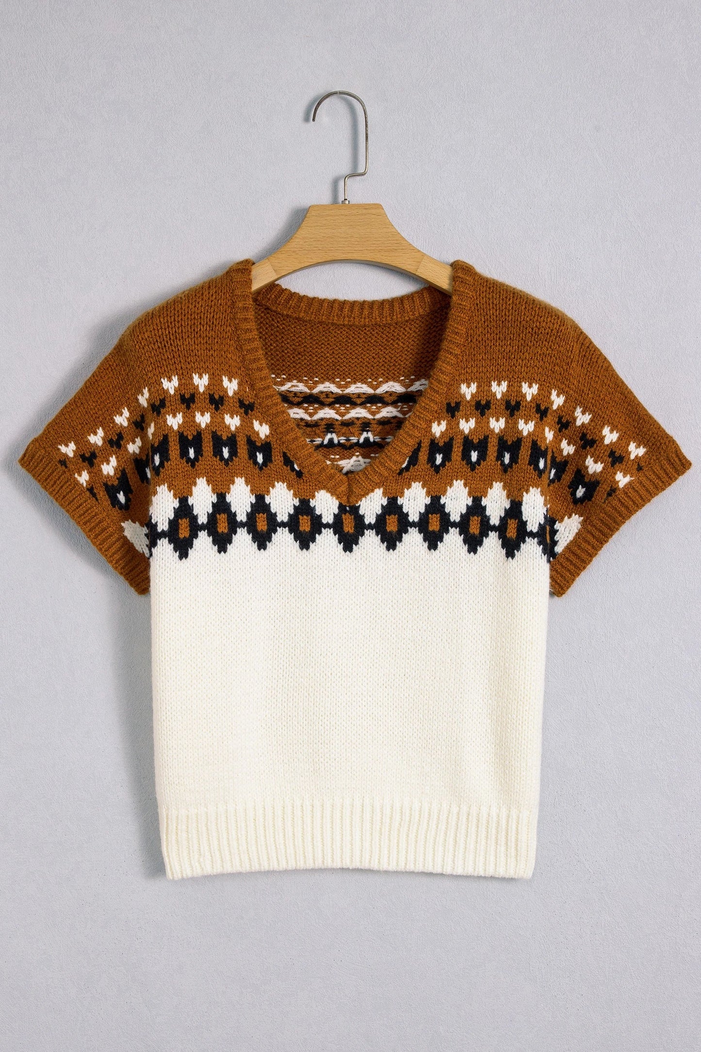 Western Geometric V-Neck Short Sleeve Knit T-Shirt