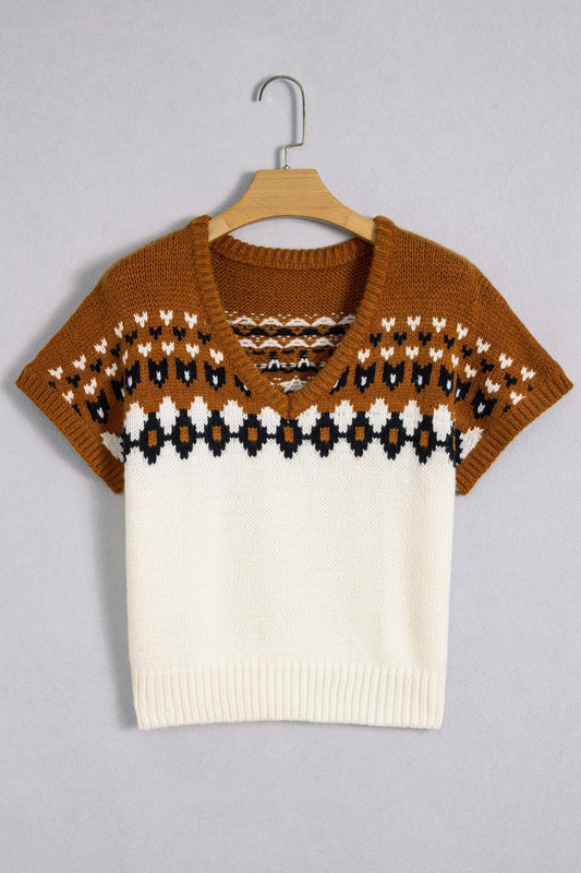 Western Geometric V-Neck Short Sleeve Knit T-Shirt