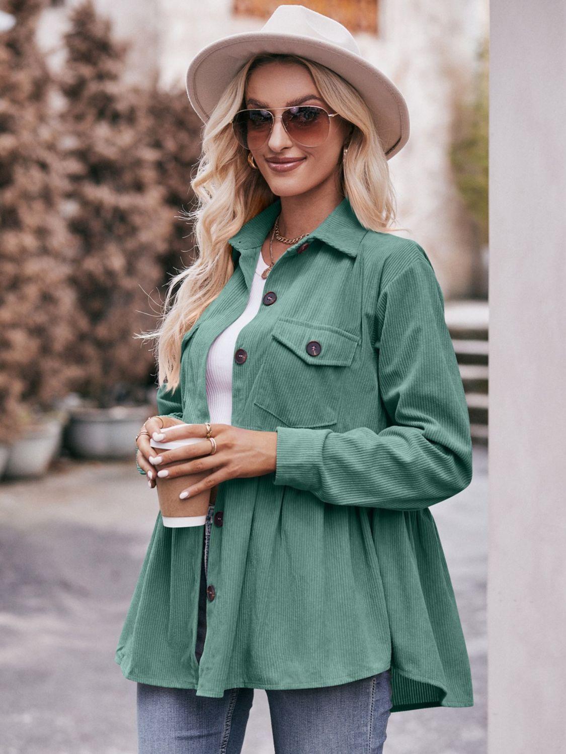 Mandy Collared Neck Long Sleeve Shirt Turquoise