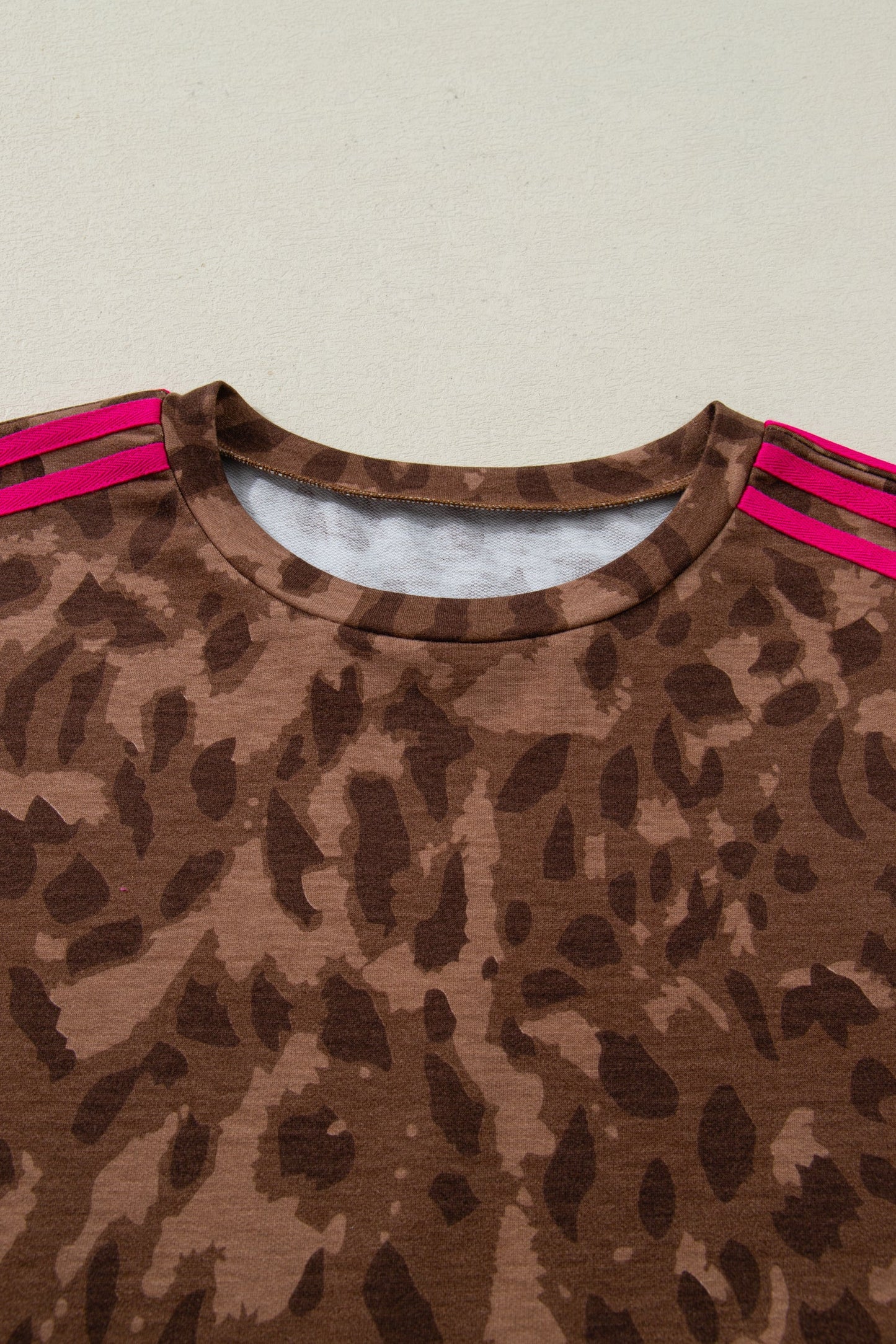 Leopard Contrast Stripe Tee & Shorts Set