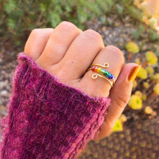 925 Sterling Silver Bead Wrap Ring Gold 7