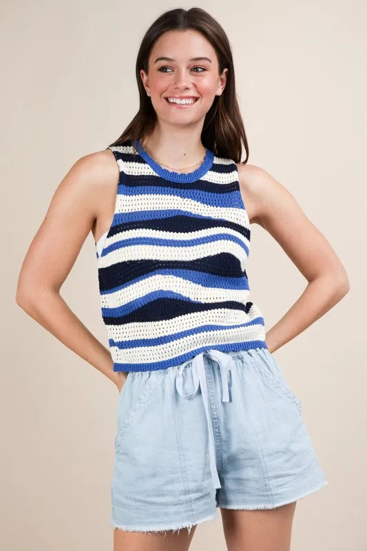 VERY J Multi Color Stripe Knit Crop Tank