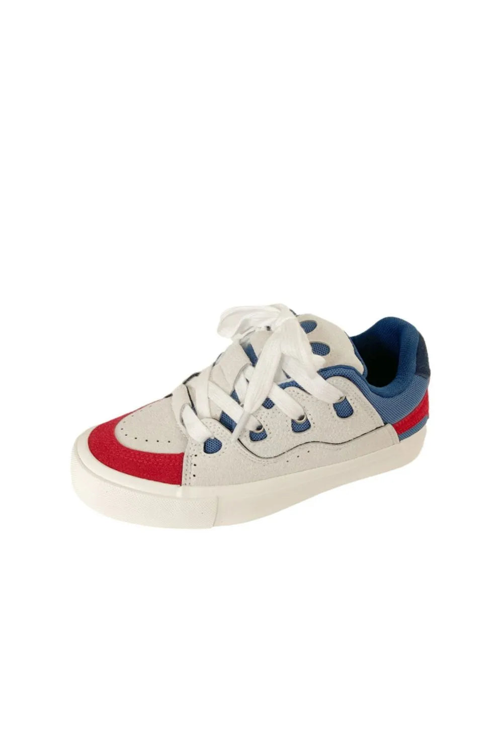 Contrast Lace Up Round Toe Flats Sneakers White