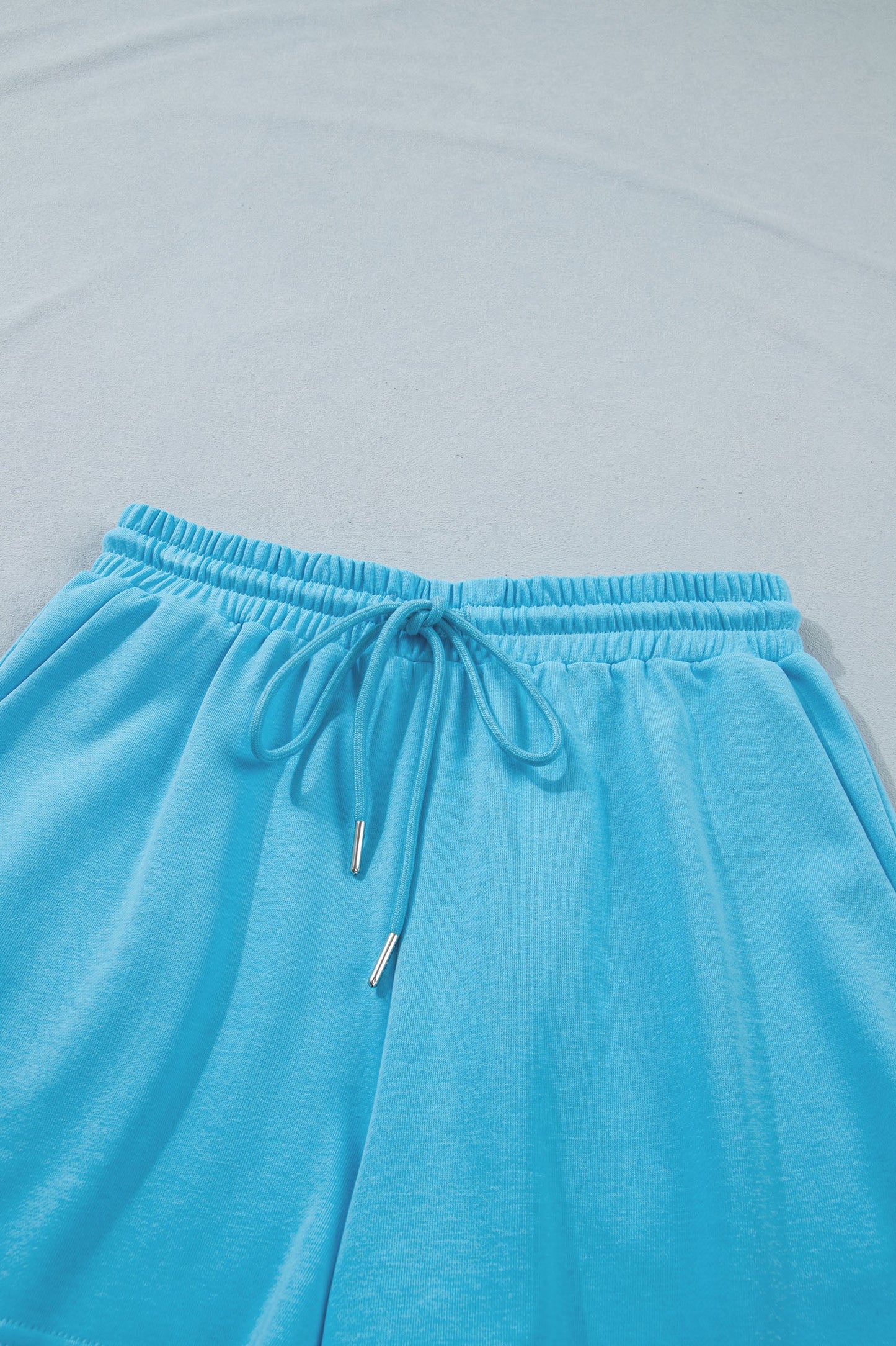 Solid Puff Sleeve Top & Drawstring Shorts Set