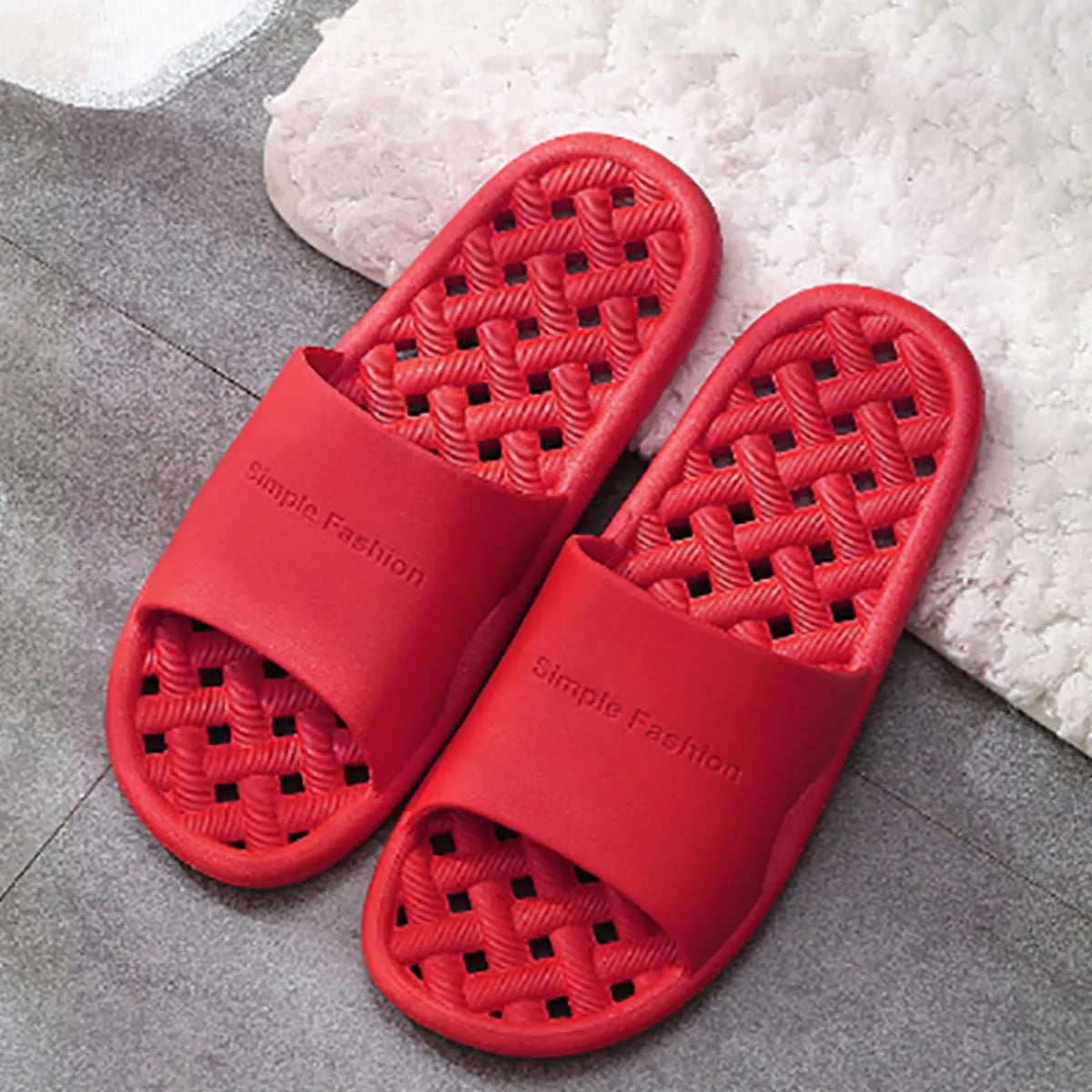 Open Toe Platform Slippers Red
