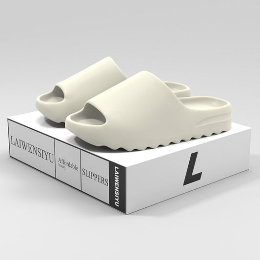 Open Toe Platform Slippers Cream