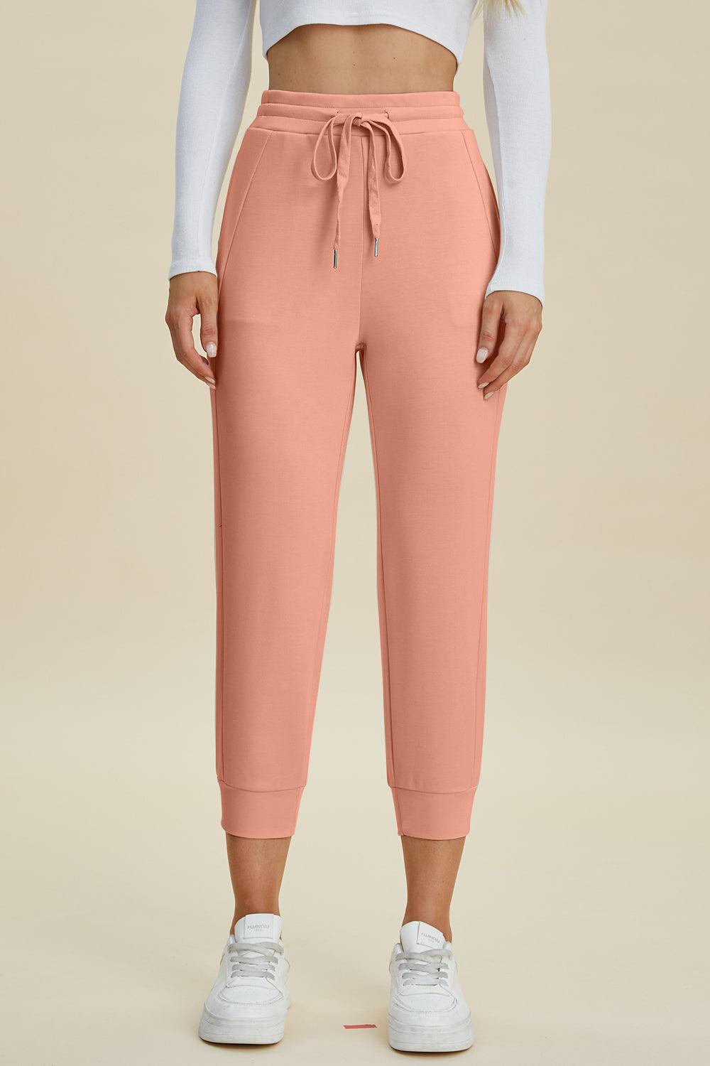Basic Bae Full Size Air Scuba Drawstring High Waist Cropped Pants Coral