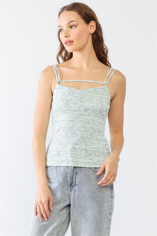 Le Lis Heathered Ribbed Adjustable Strap Cami Cream Green