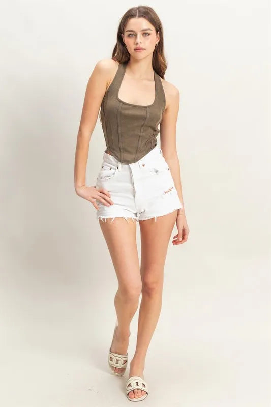 HYFVE Mineral Wash Halter Neck Everyday Top CHARCOAL