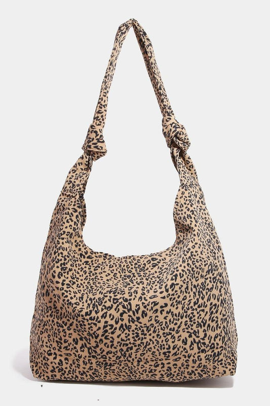 Fame Leopard Knotted Strap Shoulder Bag Camel One Size