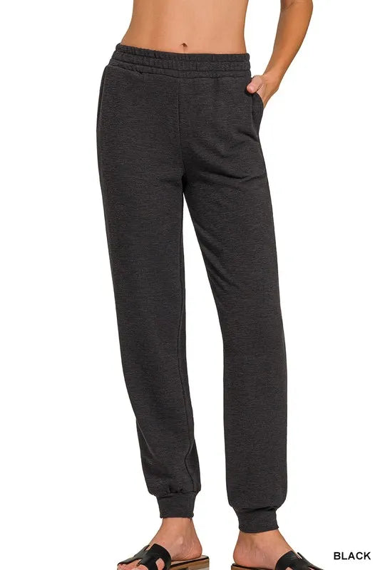 Zenana Cotton Slub Jogger Pants BLACK