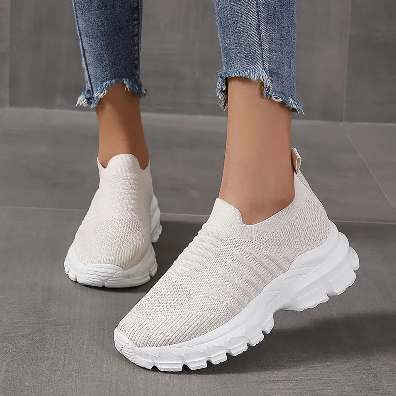 Breathable Mesh Round Toe Platform Athletic White