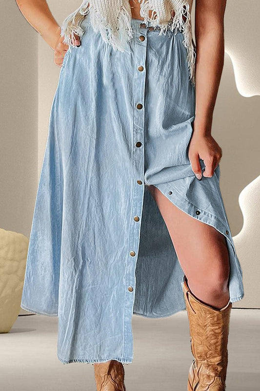 Snap Down High Waist Denim Skirt Light