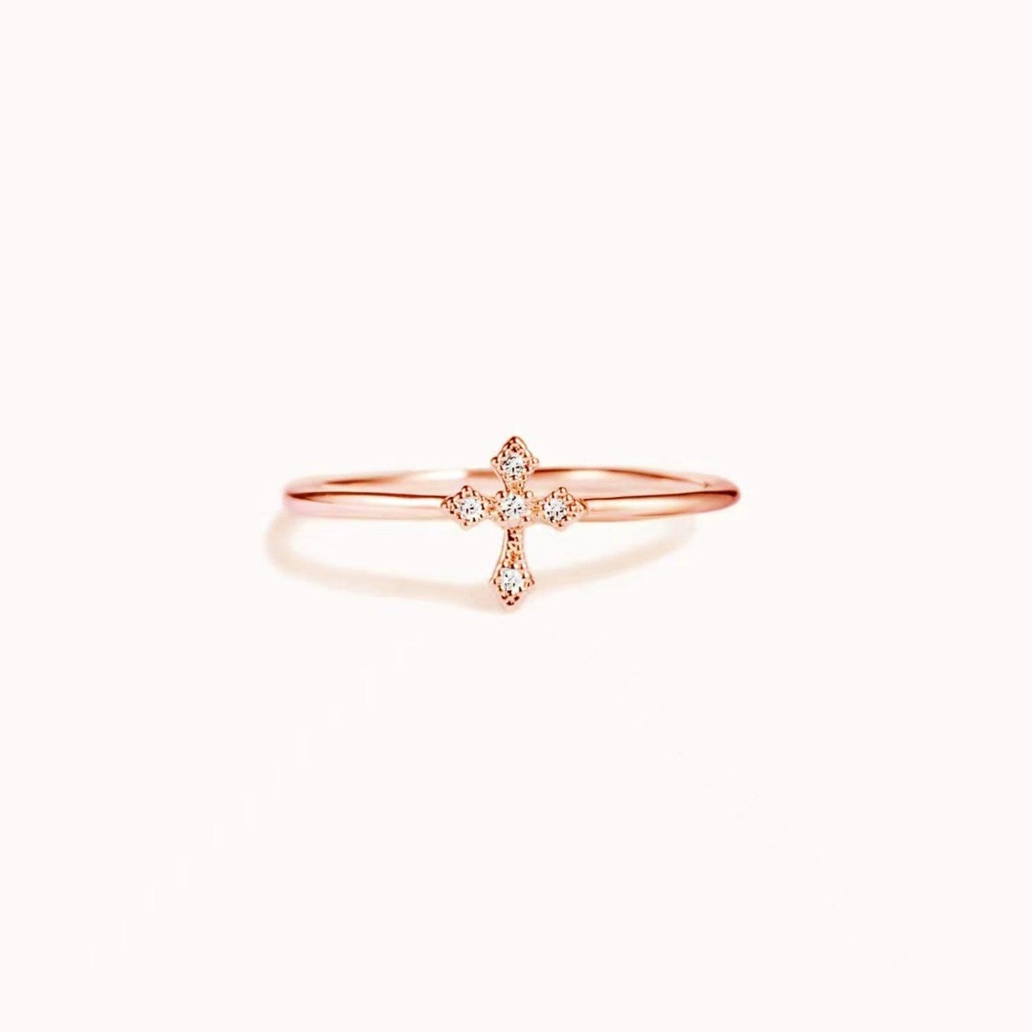 925 Sterling Silver Cross Ring Rose Gold