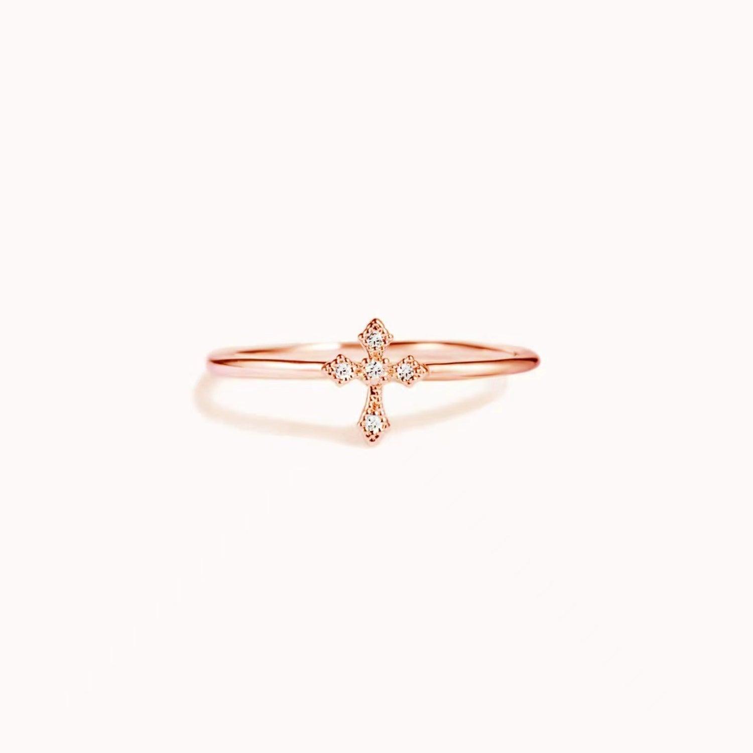 925 Sterling Silver Cross Ring Rose Gold