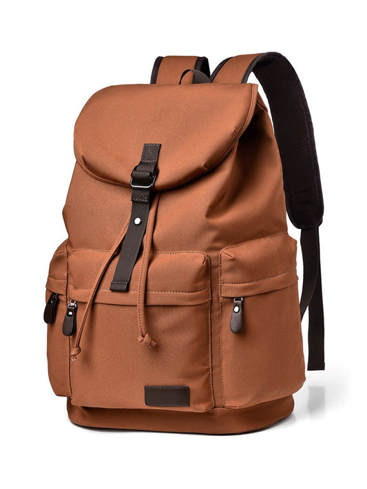 Multi Pockets Adjustable Strap Canvas Backpack Bag Ochre One Size