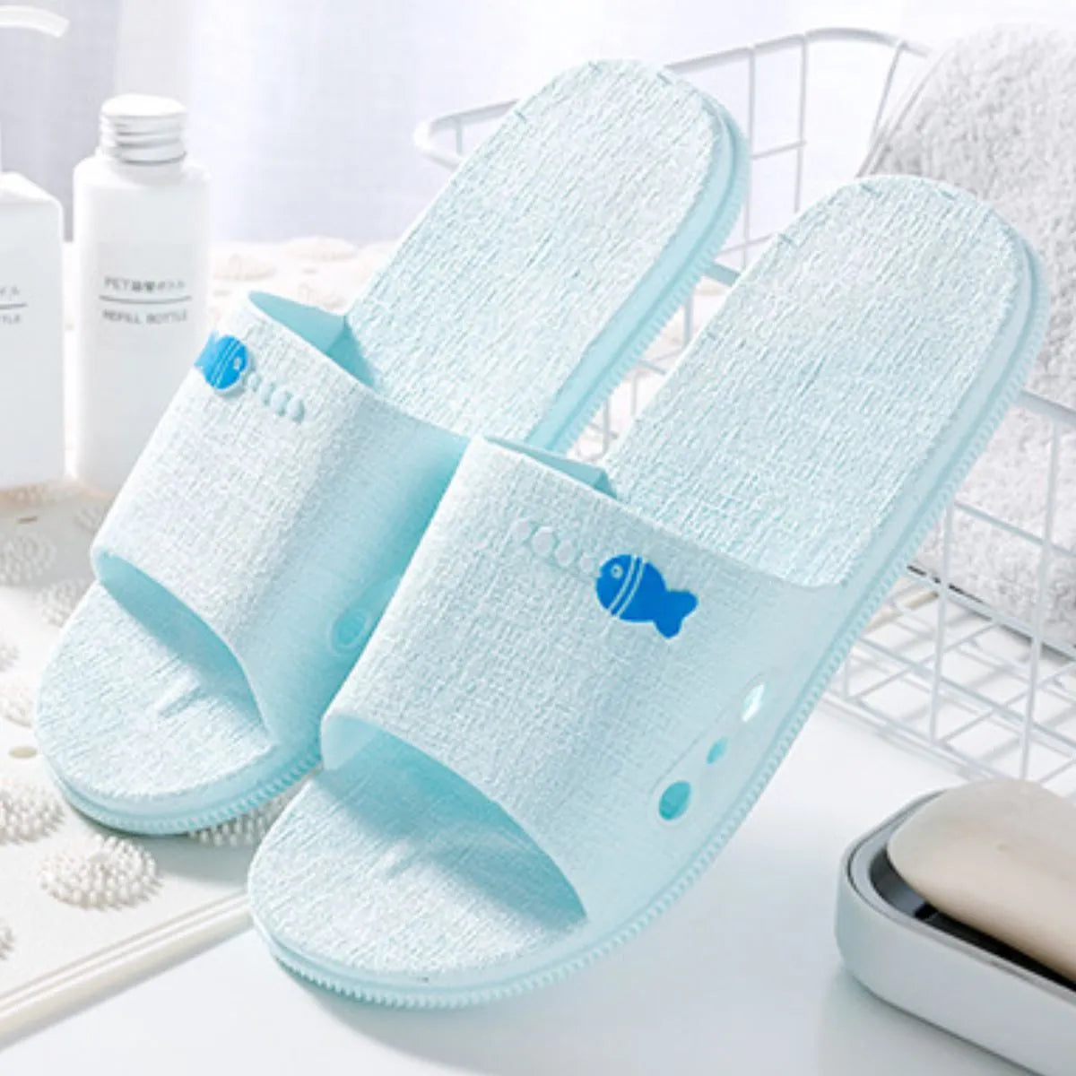 Open Toe Flats Slippers Pastel Blue