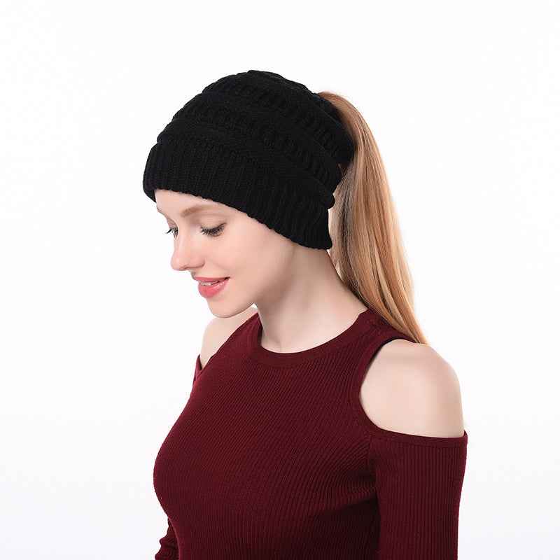 Womens Knitted Ponytail Hat Winter Warm Cap Zhang Cyan With CC label