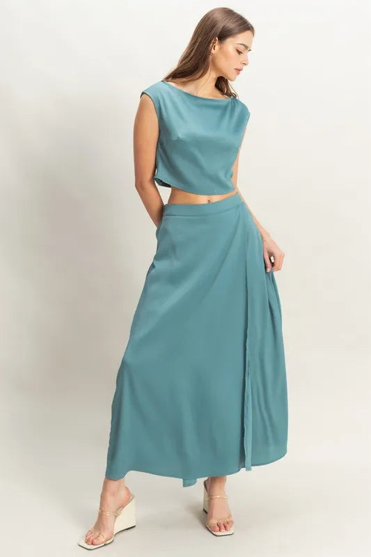 HYFVE Sleeveless Top and Maxi Skirt Set DUSTY BLUE