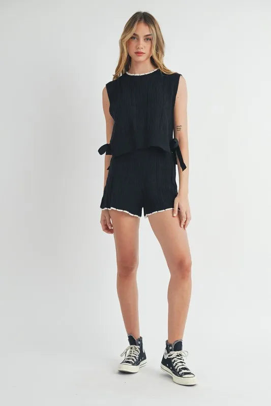 MABLE Side Tie Detail Knit Vest and Shorts Set