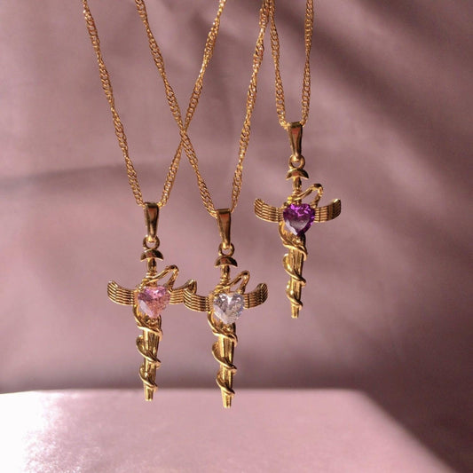Copper Zircon Cross Pendant Necklace Style A One Size