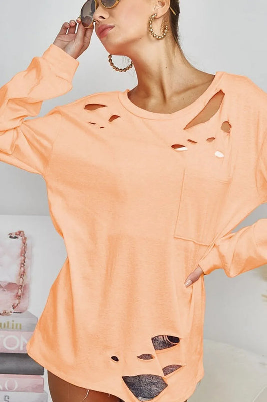 BiBi Triblend with Laser Cut Detailed T-Shirt PEACH