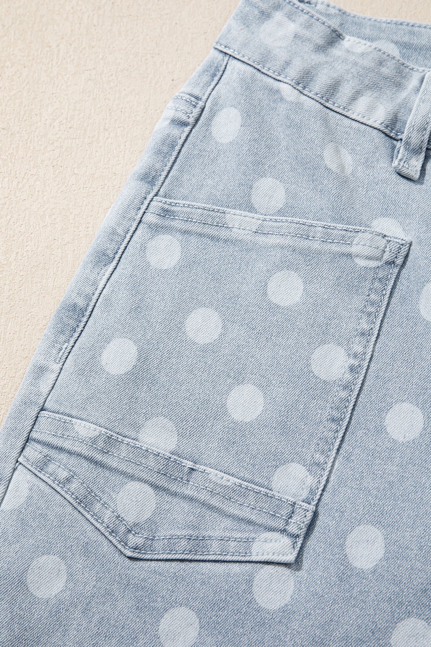 Polka Dot Denim Raw Hem Barrel Jeans