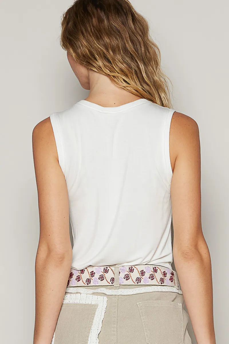 POL Half Button Round Neck Washed Tank