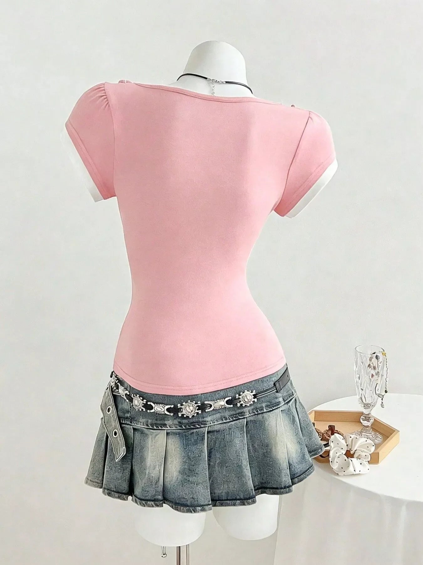 Pink Frill Cap Sleeve Slim Fit T-Shirt