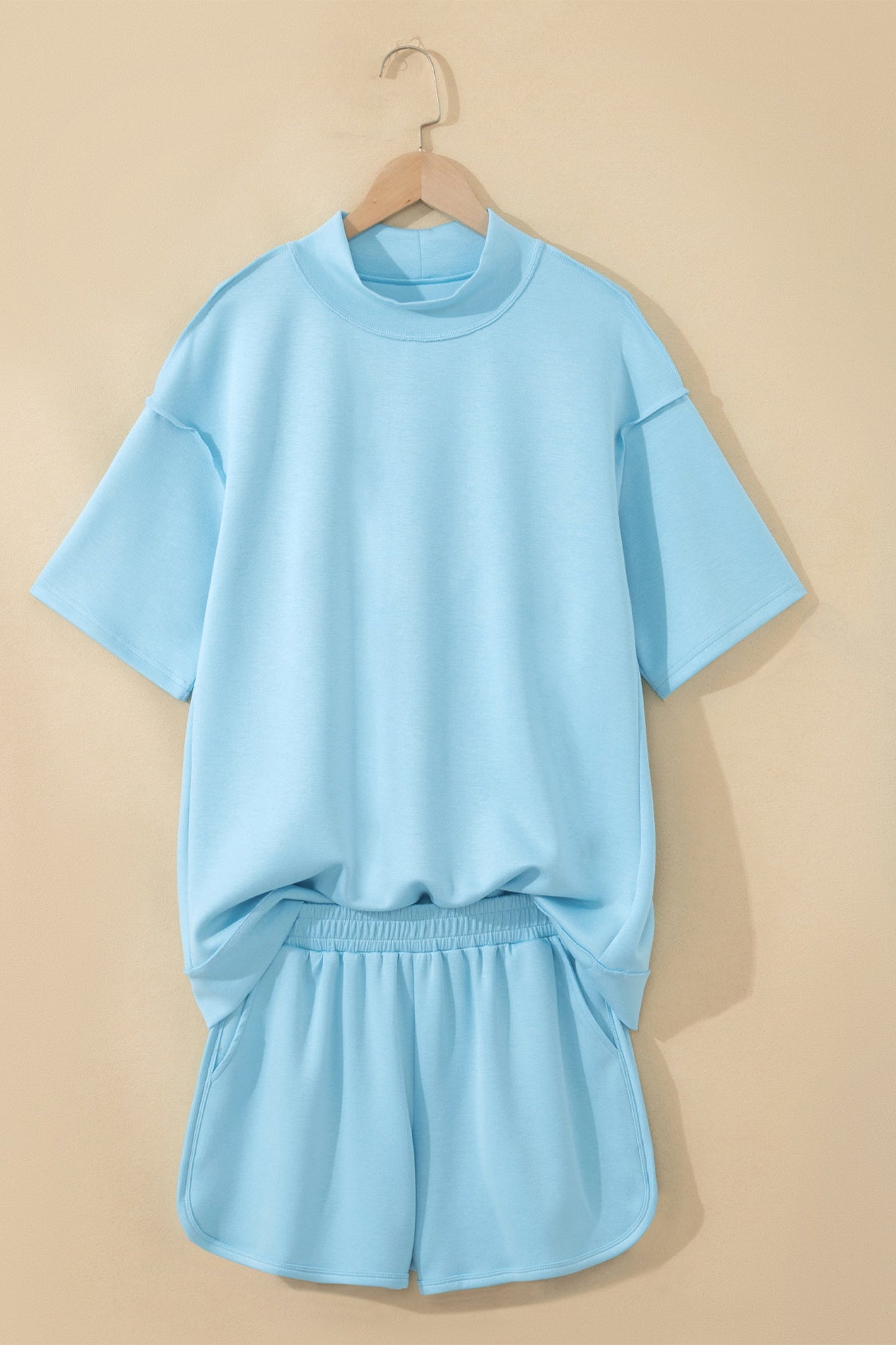 Mock Neck Exposed Seam Tunic Top & Shorts Set