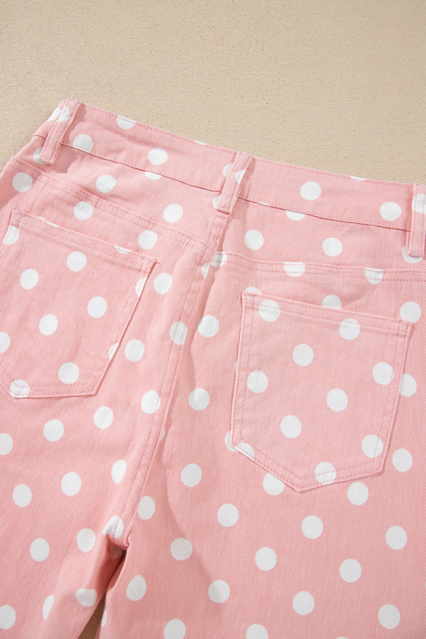 Polka Dot Denim Raw Hem Barrel Jeans