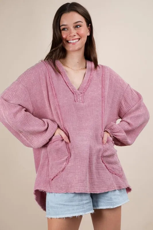 VERY J Plus Size Washed Cotton Gauze Oversized Top