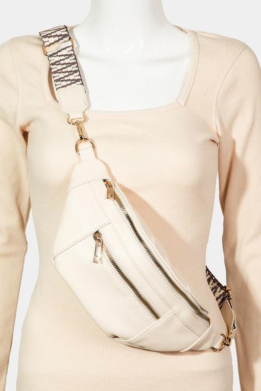 Fame PU Leather Crossbody Bag with Removable Strap Ivory One Size