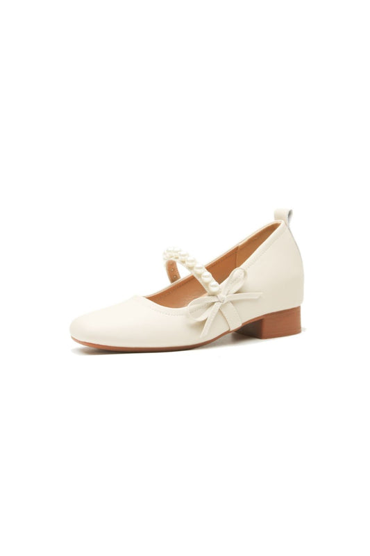 Square Toe Block Heels Pumps White