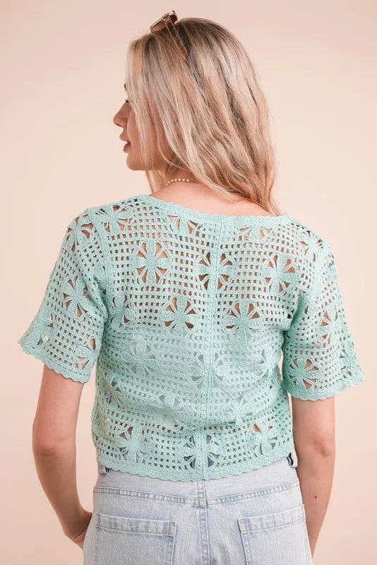 VERY J Front Tie Crochet Crop Top