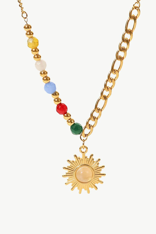 Opal Sun Shape Pendant Necklace Gold One Size