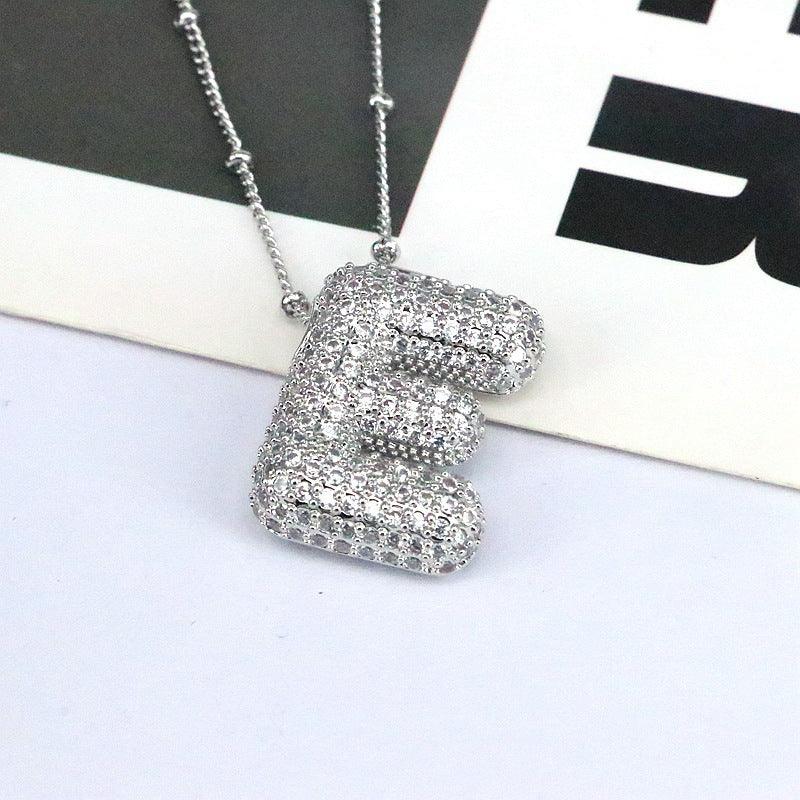 Copper Inlaid Zircon Letter Pendant Necklace Style E One Size