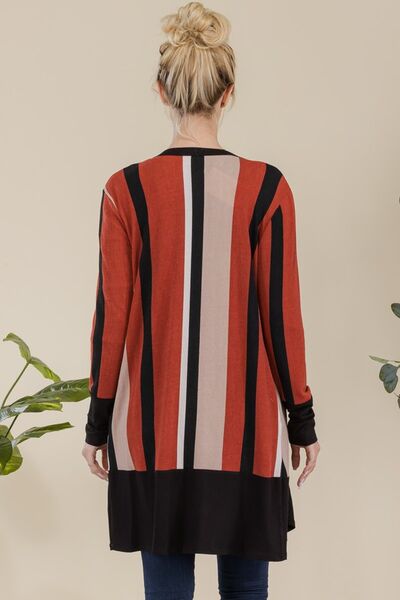 Celeste Full Size Striped Button Up Long Sleeve Cardigan Plus Size
