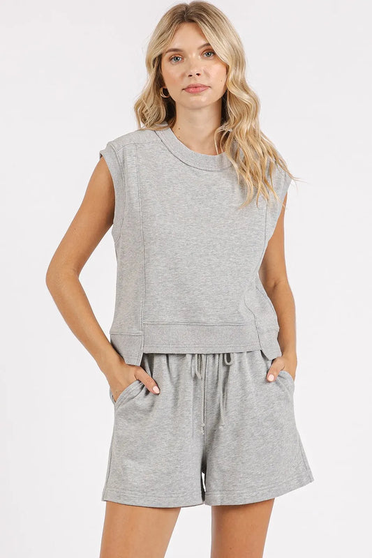 Mittoshop French Terry Crew Neck Top and Shorts Set H GREY