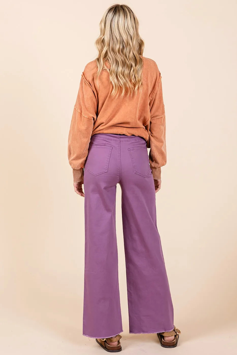 Mittoshop Twill High Waisted Button Fly Wide Leg Pants