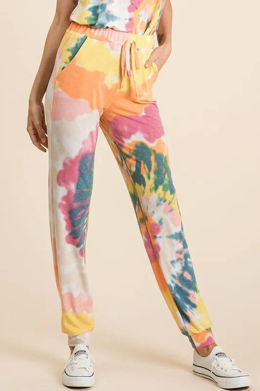 BiBi Tie Dye French Terry Casual Pants YELLOW ORANGE