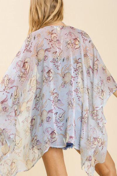 Umgee Full Size Sheer Mixed Print Kimono with Side Slit Plus Size