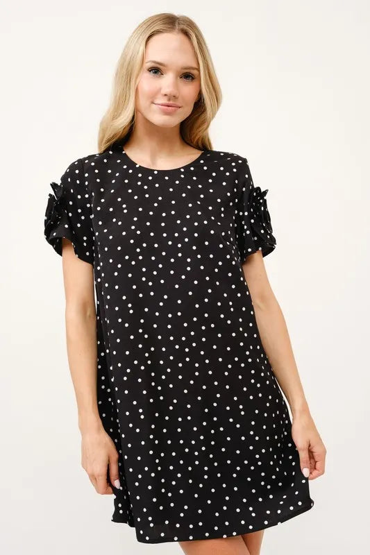 And The Why Embellished Sleeve Polka Dots Shift Dress Black