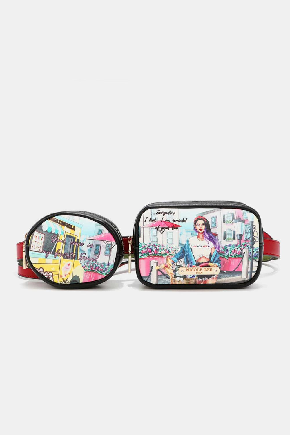 Nicole Lee USA Double Pouch Fanny Pack Cozy Street In Milan One Size