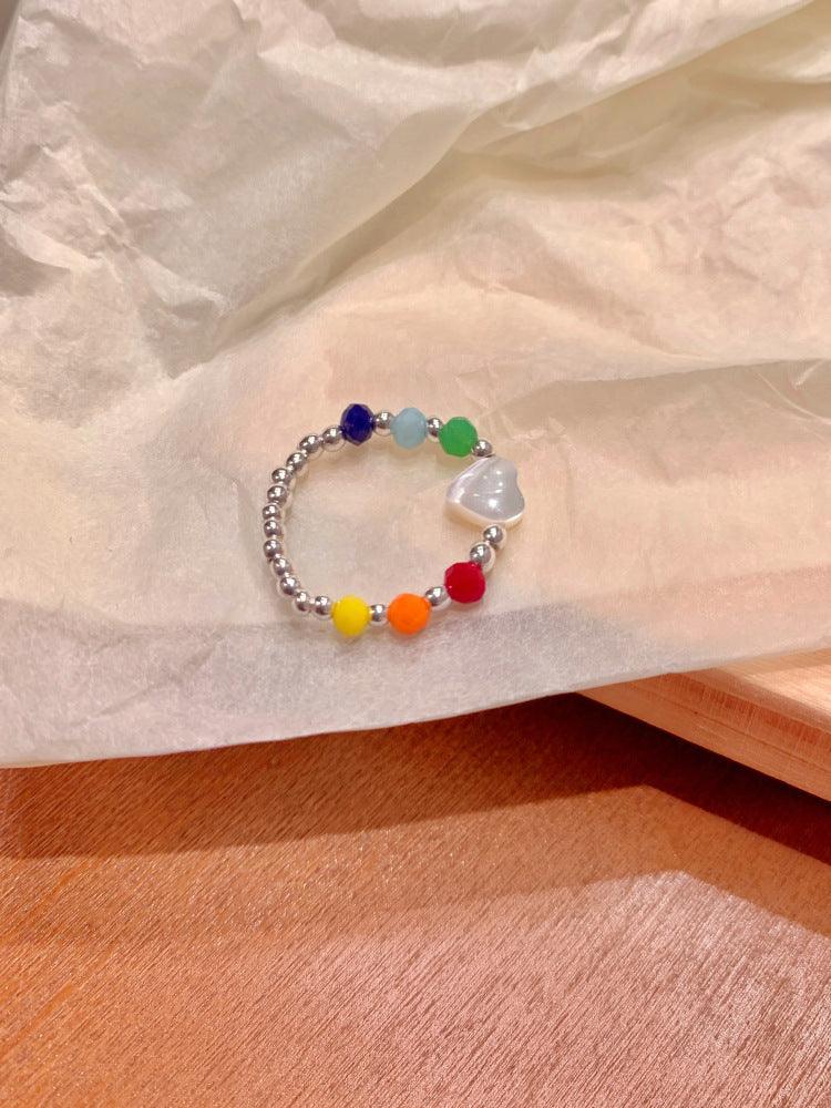 Acrylic Beaded Heart Ring Multicolor One Size