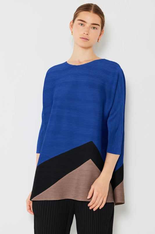 Marina West Swim Pleated Horizontal Rib Color Block Top Blue