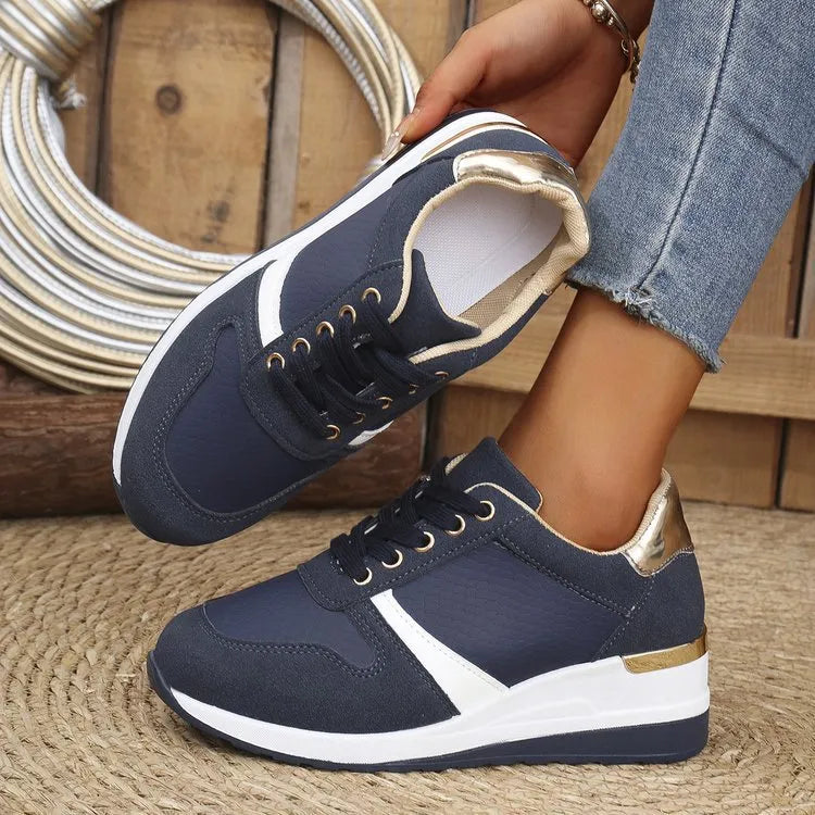 Lace Up Wedge Sneakers Navy
