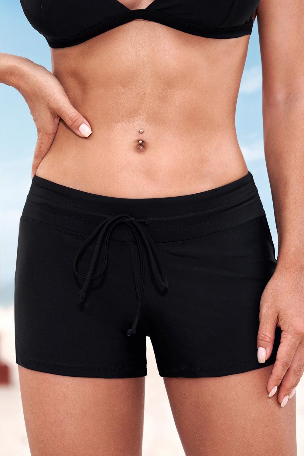 Full Size Run Contrast Drawstring Swim Bottoms Black