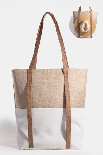 Fame Two Tone Hat Carrier Canvas Tote Bag Ivory Khaki One Size